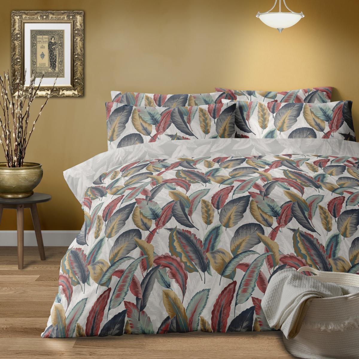 Antique Leaf Red Grey Duvet Cover Set - Red/Grey / King Duvet Set – image 1