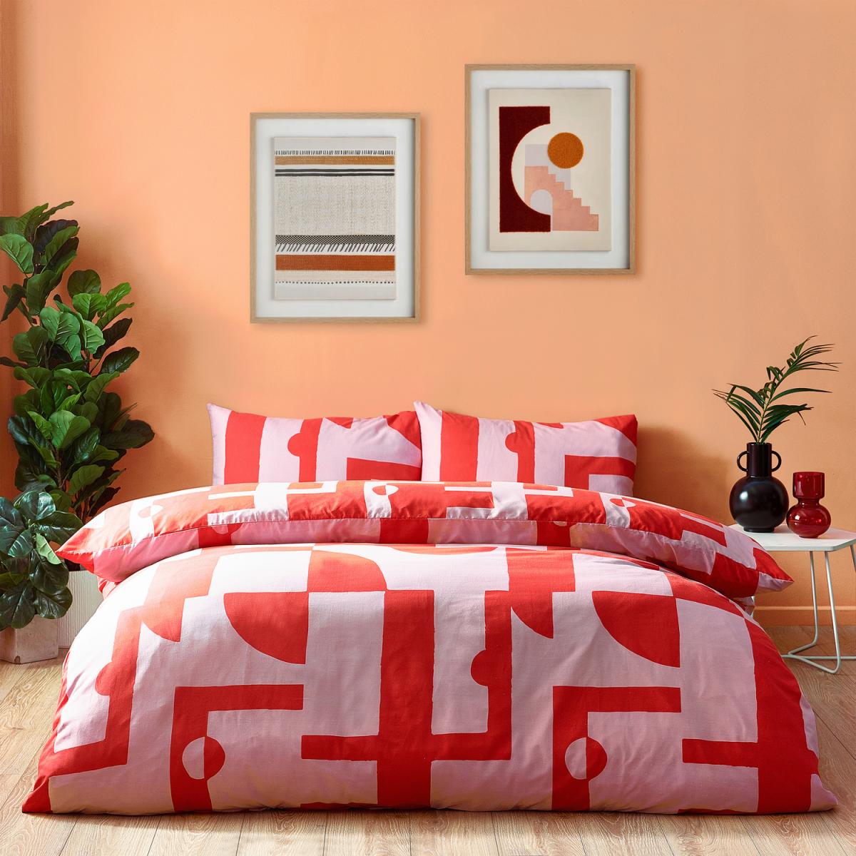 Mid-Century Abstract Duvet Cover Set - Pink/Red / King – image 2