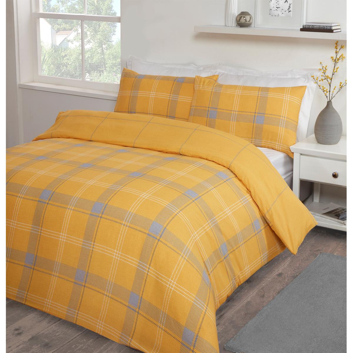 Langley Check Duvet Cover and Pillowcase Set - Ochre / King – image 2