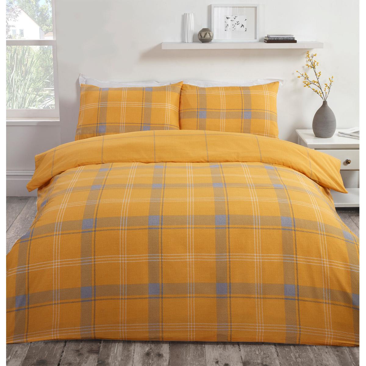 Langley Check Duvet Cover and Pillowcase Set - Ochre / King – image 6