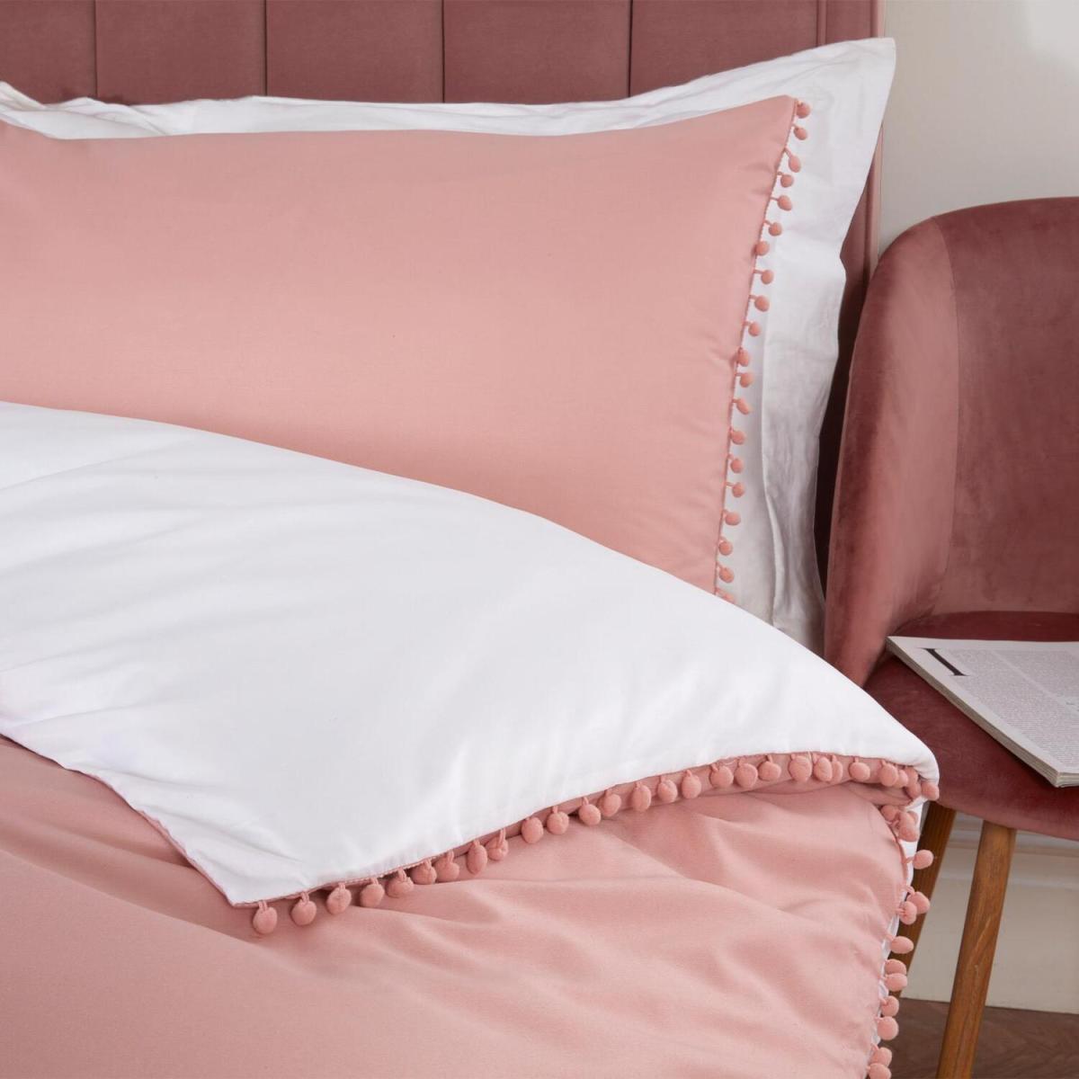 Dreamscene Pom Pom Trim Duvet Cover with Pillowcase Bedding Set - Pink / King – image 2