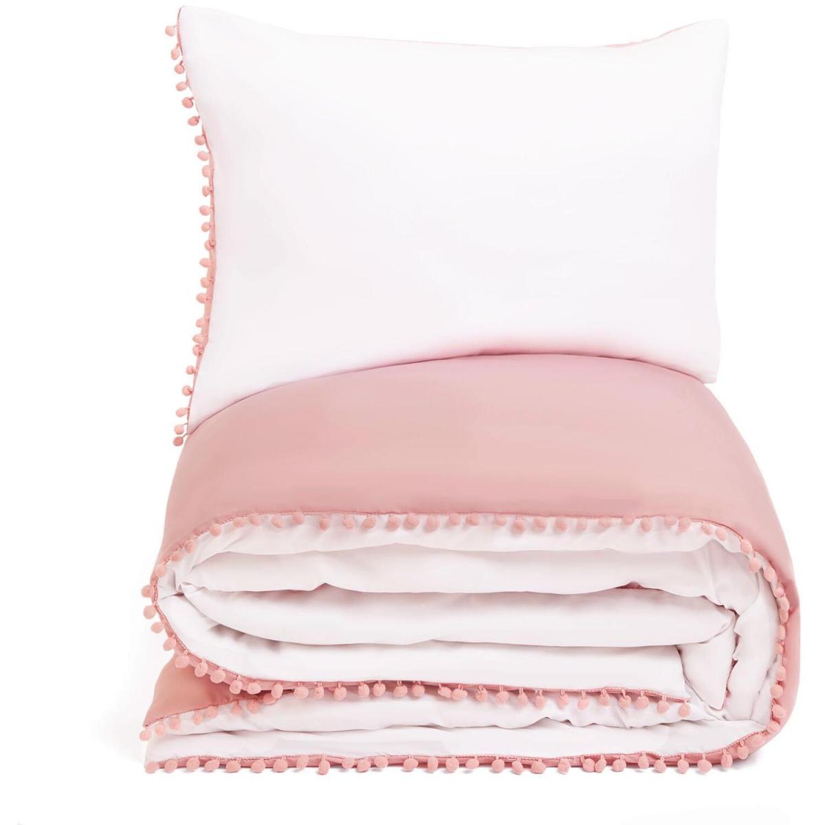 Dreamscene Pom Pom Trim Duvet Cover with Pillowcase Bedding Set - Pink / King – image 3