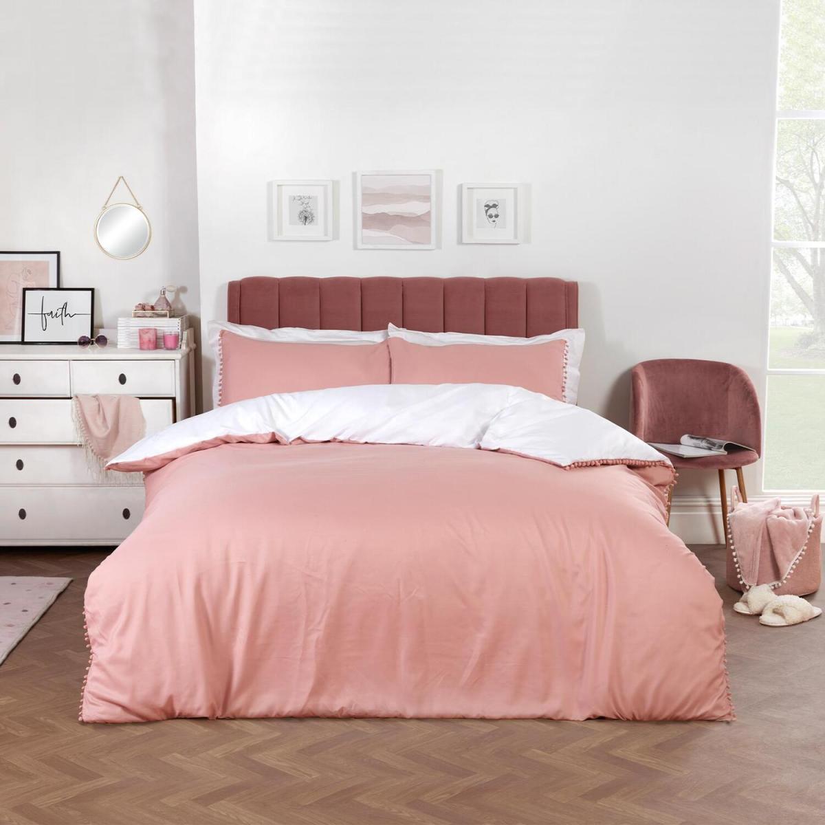 Dreamscene Pom Pom Trim Duvet Cover with Pillowcase Bedding Set - Pink / King – image 8