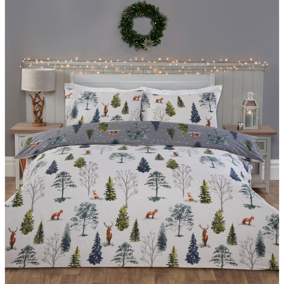 Snowy Forest Duvet Cover and Pillowcase Set - Grey / King – image 2