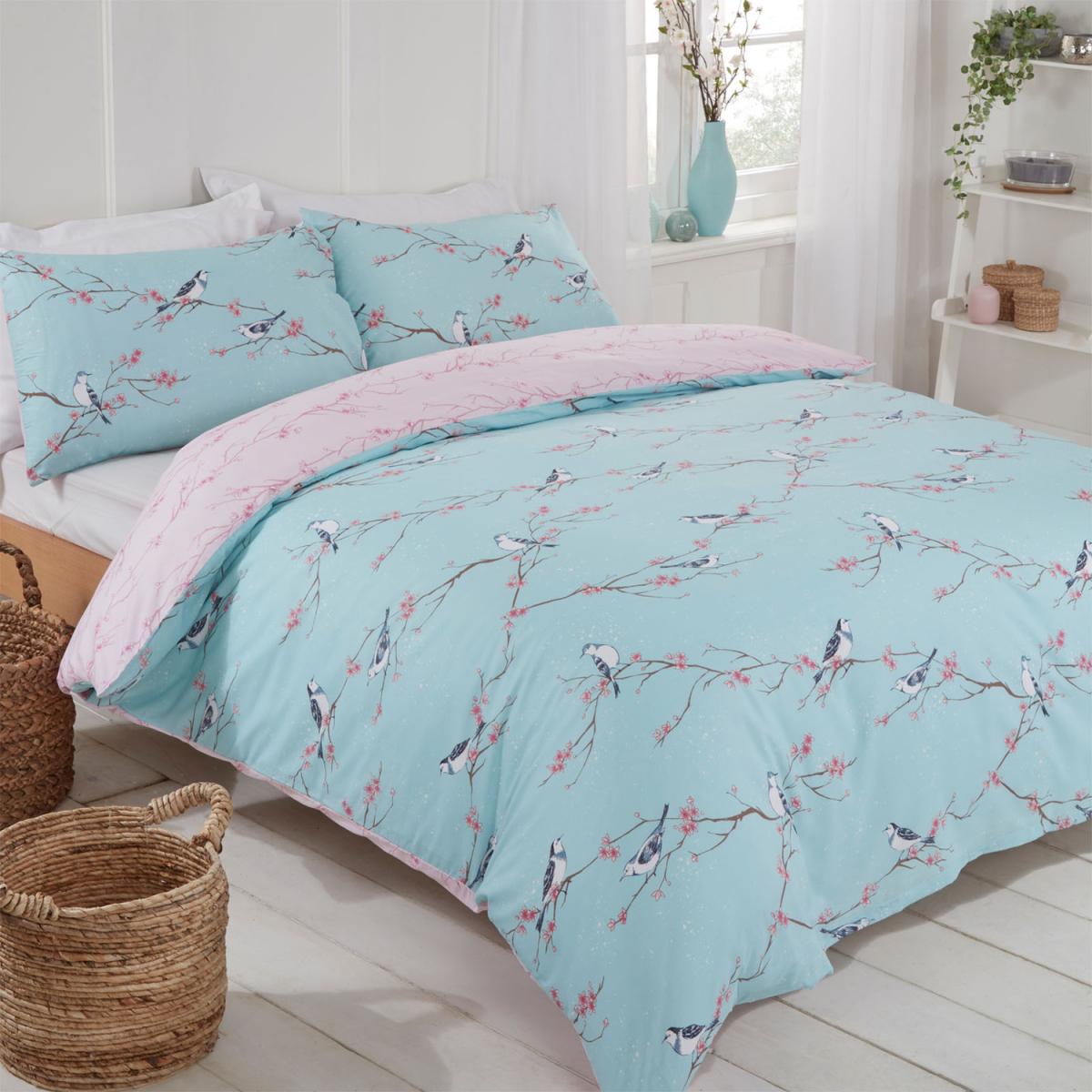 Dreamscene Blossom Bird Duvet Cover with Pillowcases - Blue / King – image 5
