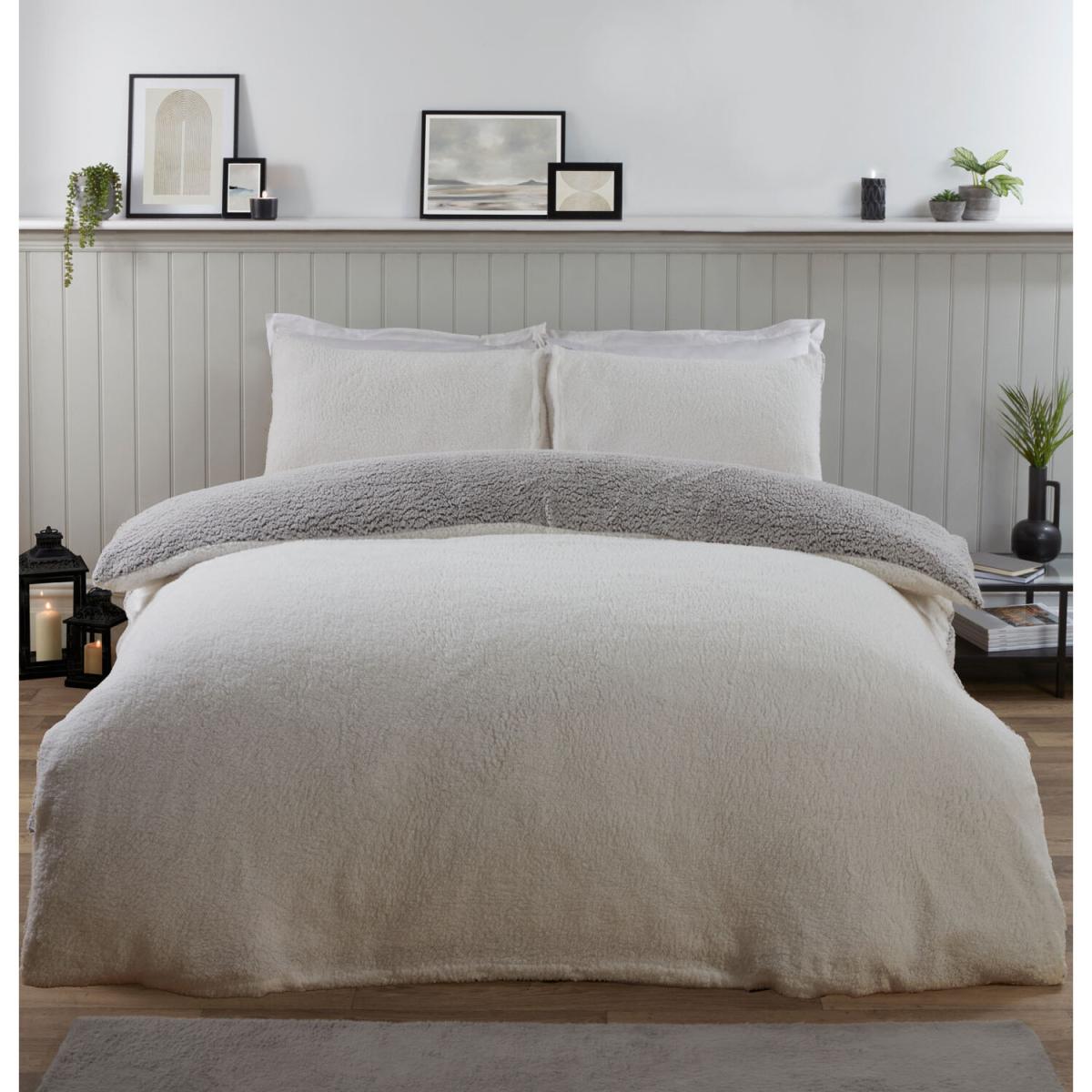Jasper Marl Fleece Duvet Cover and Pillowcase Set - Grey / King – image 2