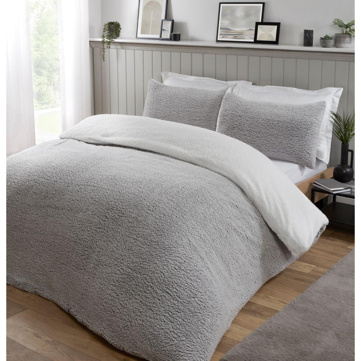 Jasper Marl Fleece Duvet Cover and Pillowcase Set - Grey / King – image 3