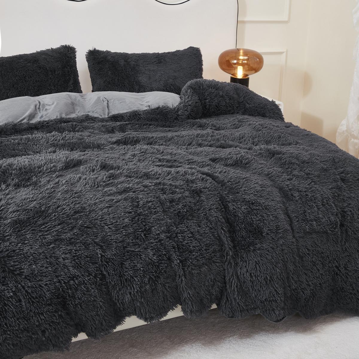 Faux Fur Duvet Cover Set - Black / King – image 2