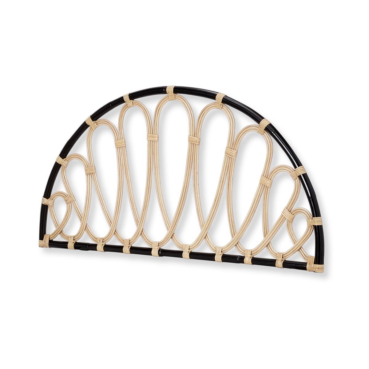 Tapu King Size Headboard, Half Moon, Black & Natural Rattan – image 2