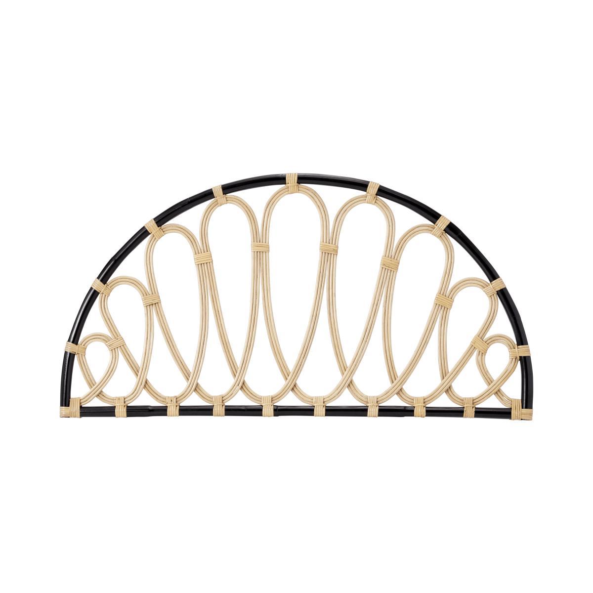 Tapu King Size Headboard, Half Moon, Black & Natural Rattan – image 3