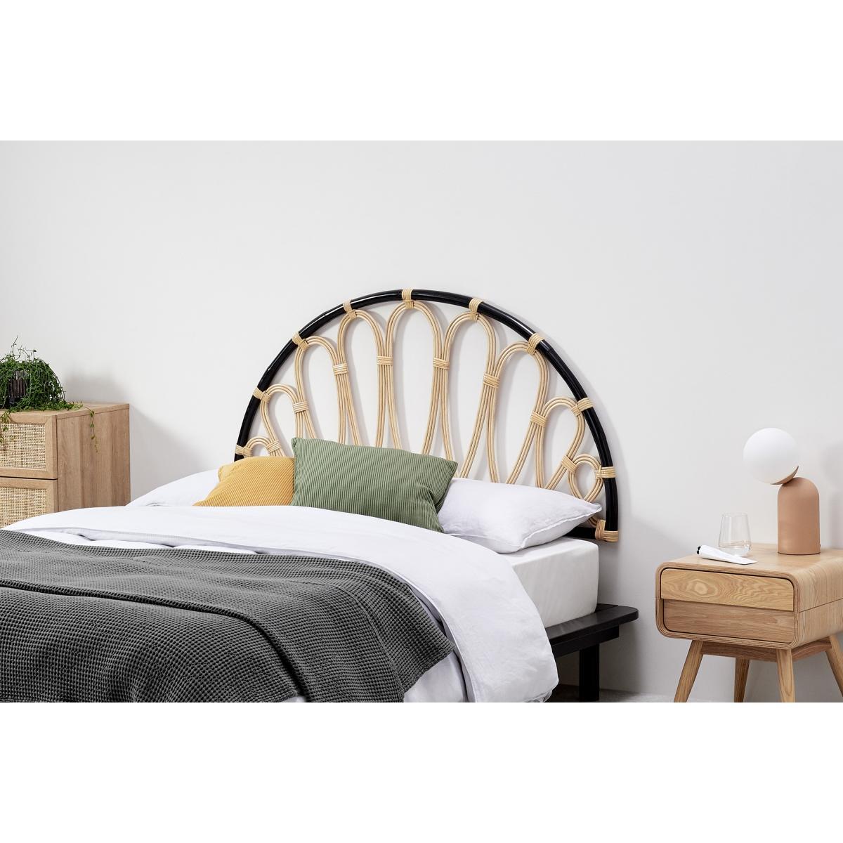 Tapu King Size Headboard, Half Moon, Black & Natural Rattan – image 4