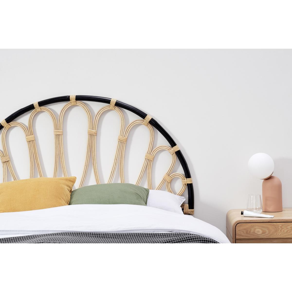 Tapu King Size Headboard, Half Moon, Black & Natural Rattan – image 5