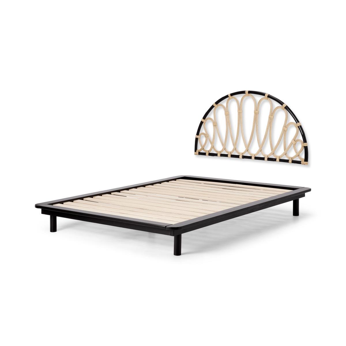 Tapu King Size Headboard, Half Moon, Black & Natural Rattan – image 8