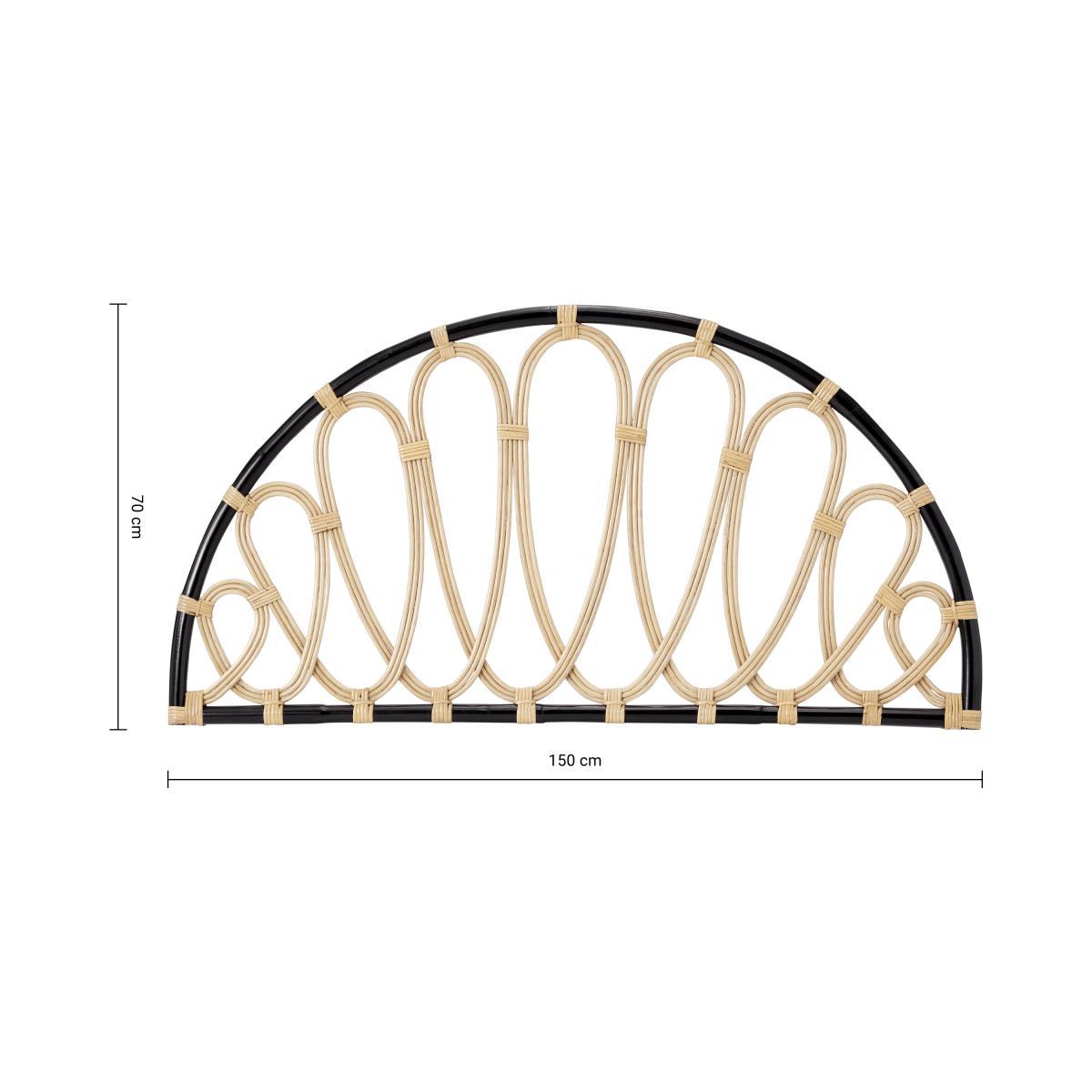 Tapu King Size Headboard, Half Moon, Black & Natural Rattan – image 9
