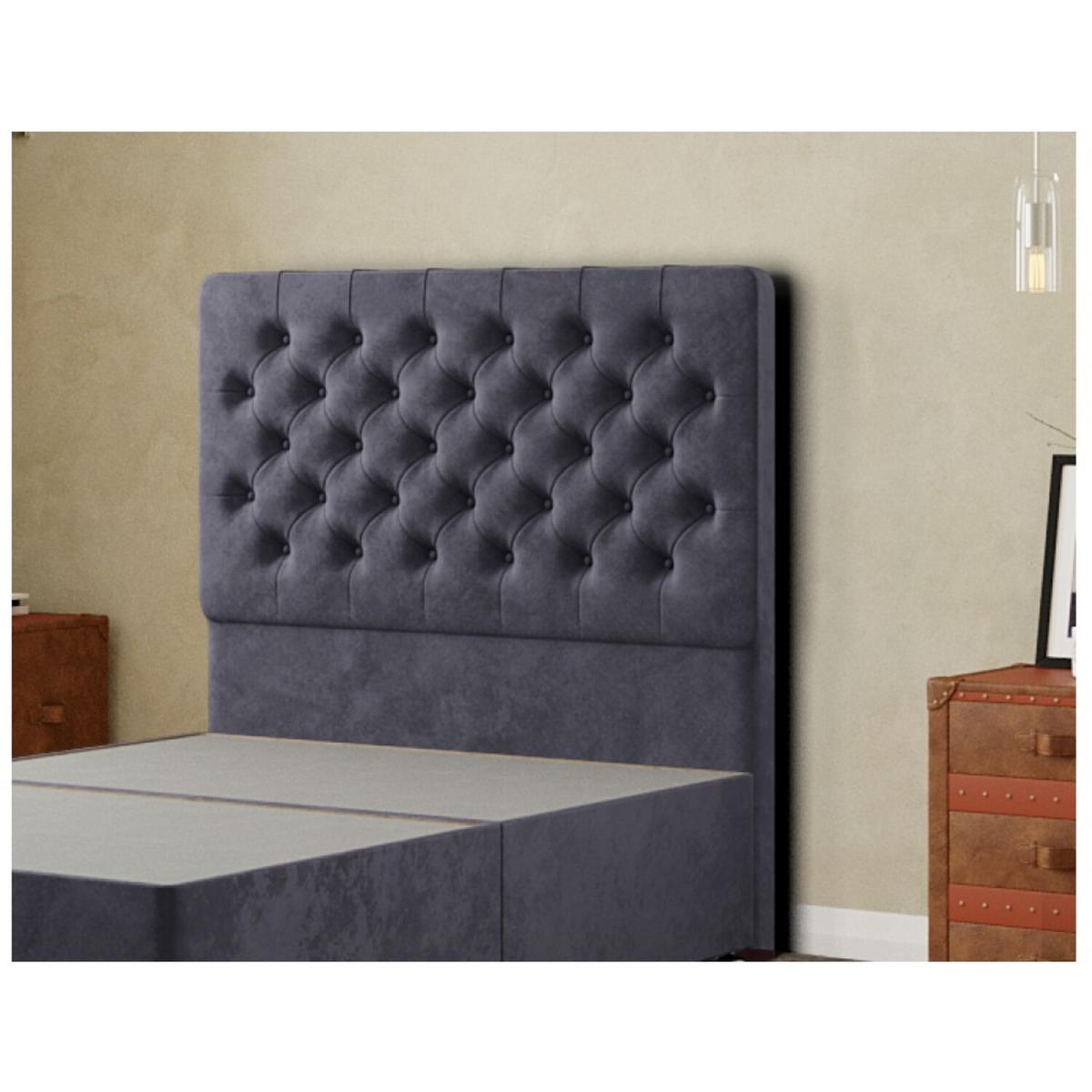 Mary Chesterfield Headboard Floor Standing  Matching Buttons Plush - Steel / King – image 3