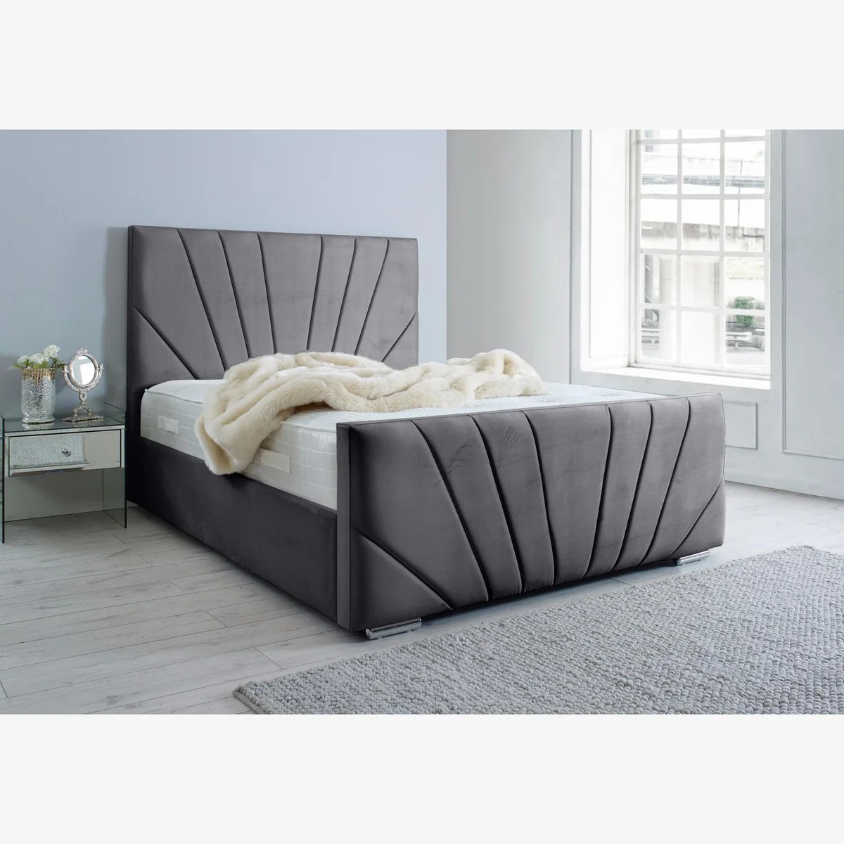 Marco Plush 4 Inch Solid Thick Bed Frame With Lined Headboard - Steel / King