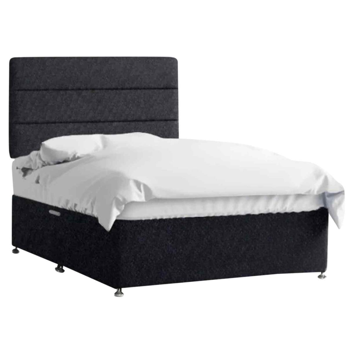 Harmony Divan Bed with Tall Headboard Mattress-Crushed, 2 Drawers Left Side - Black / King – image 2
