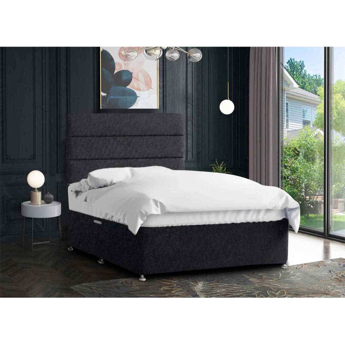 Harmony Divan Bed with Tall Headboard Mattress-Crushed, 2 Drawers Left Side - Black / King – image 4