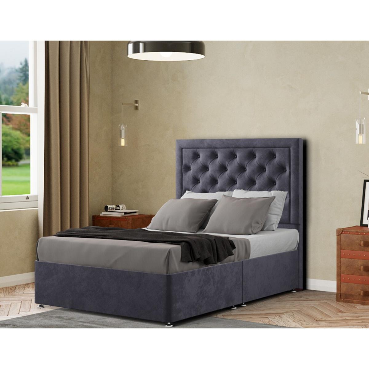 Castle Headboard Floor Standing Matching Buttons Plush - Steel / King – image 2