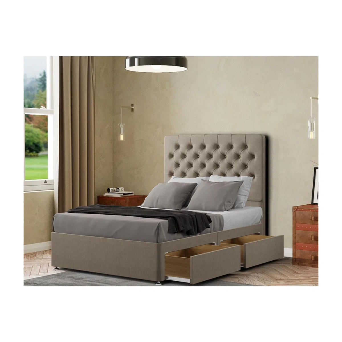 Winchester Divan Bed 2 Drawers Floor Standing Headboard Malham Weave - Mink / King – image 1