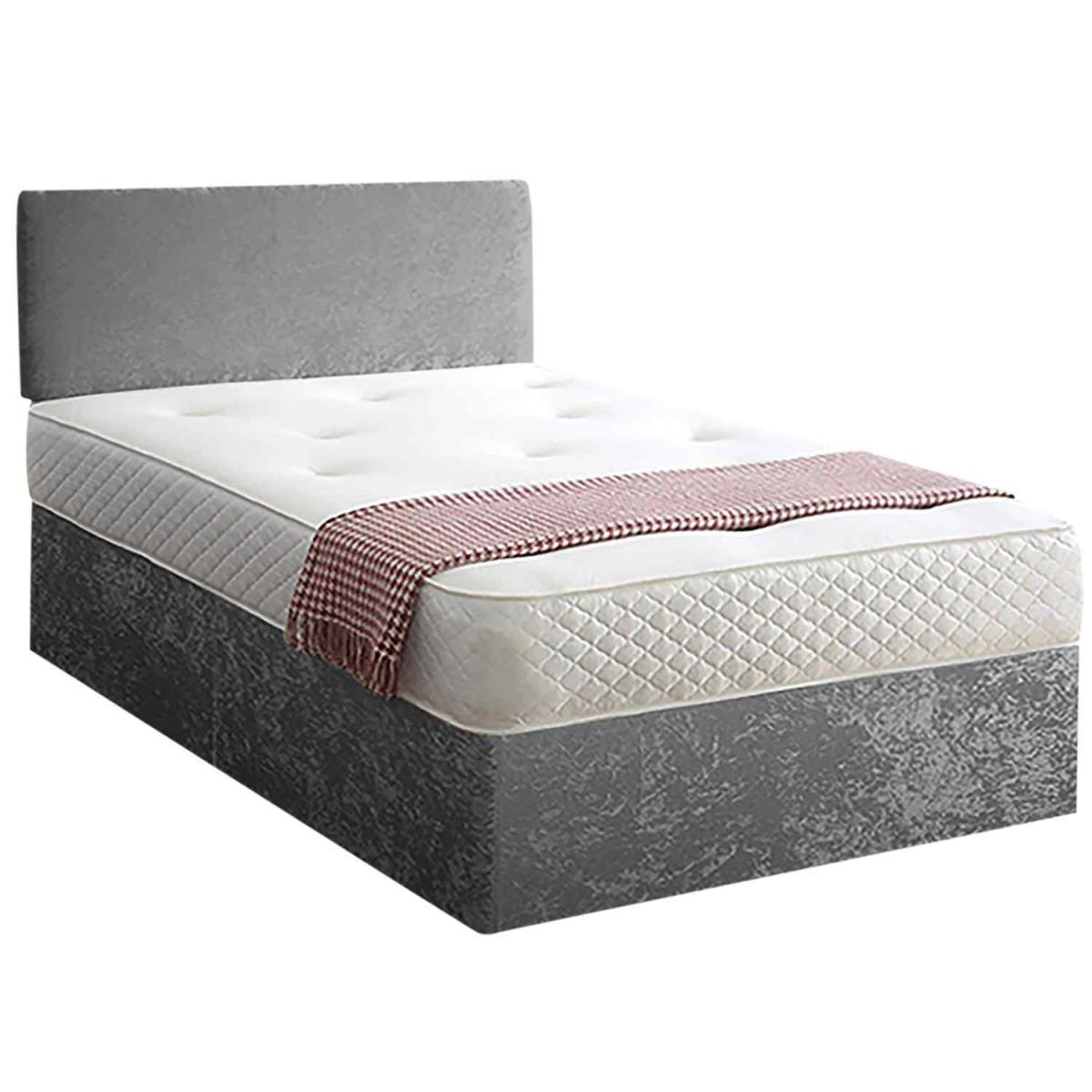 Loria Divan Bed Set with Headboard and Mattress - Chenille Fabric, Non Storage - Silver / King – image 2