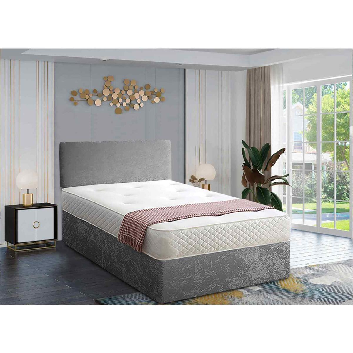 Loria Divan Bed Set with Headboard and Mattress - Chenille Fabric, Non Storage - Silver / King – image 3