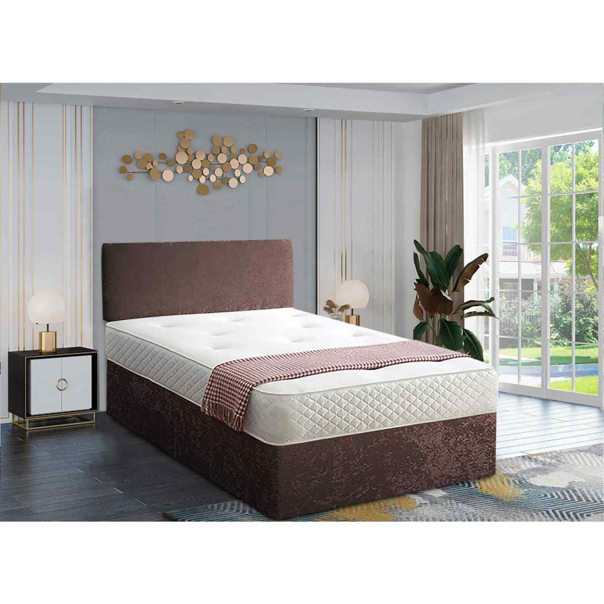 Loria Divan Bed Set with Headboard and Mattress - Chenille Fabric, Non Storage - Silver / King – image 5