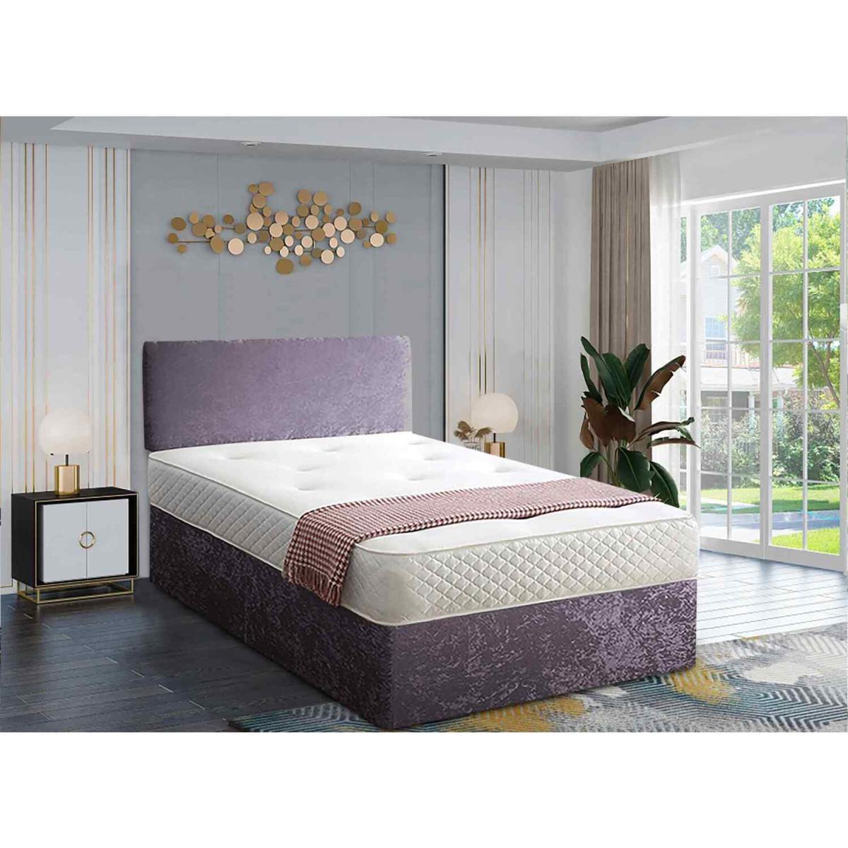 Loria Divan Bed Set with Headboard and Mattress - Chenille Fabric, Non Storage - Silver / King – image 7