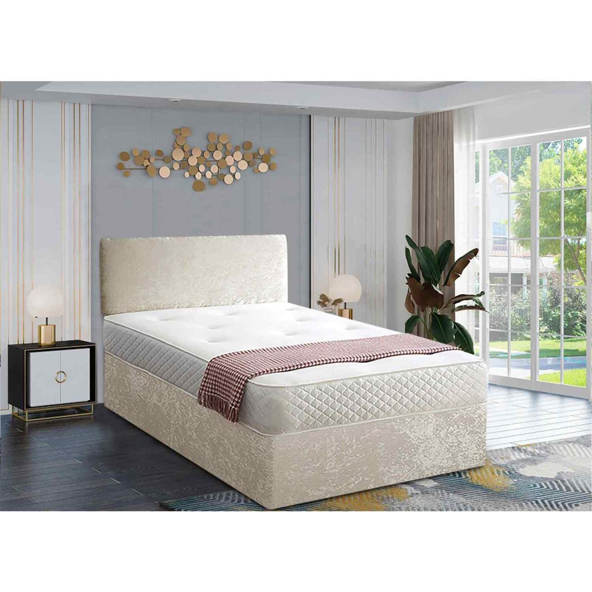 Loria Divan Bed Set with Headboard and Mattress - Chenille Fabric, Non Storage - Silver / King – image 9