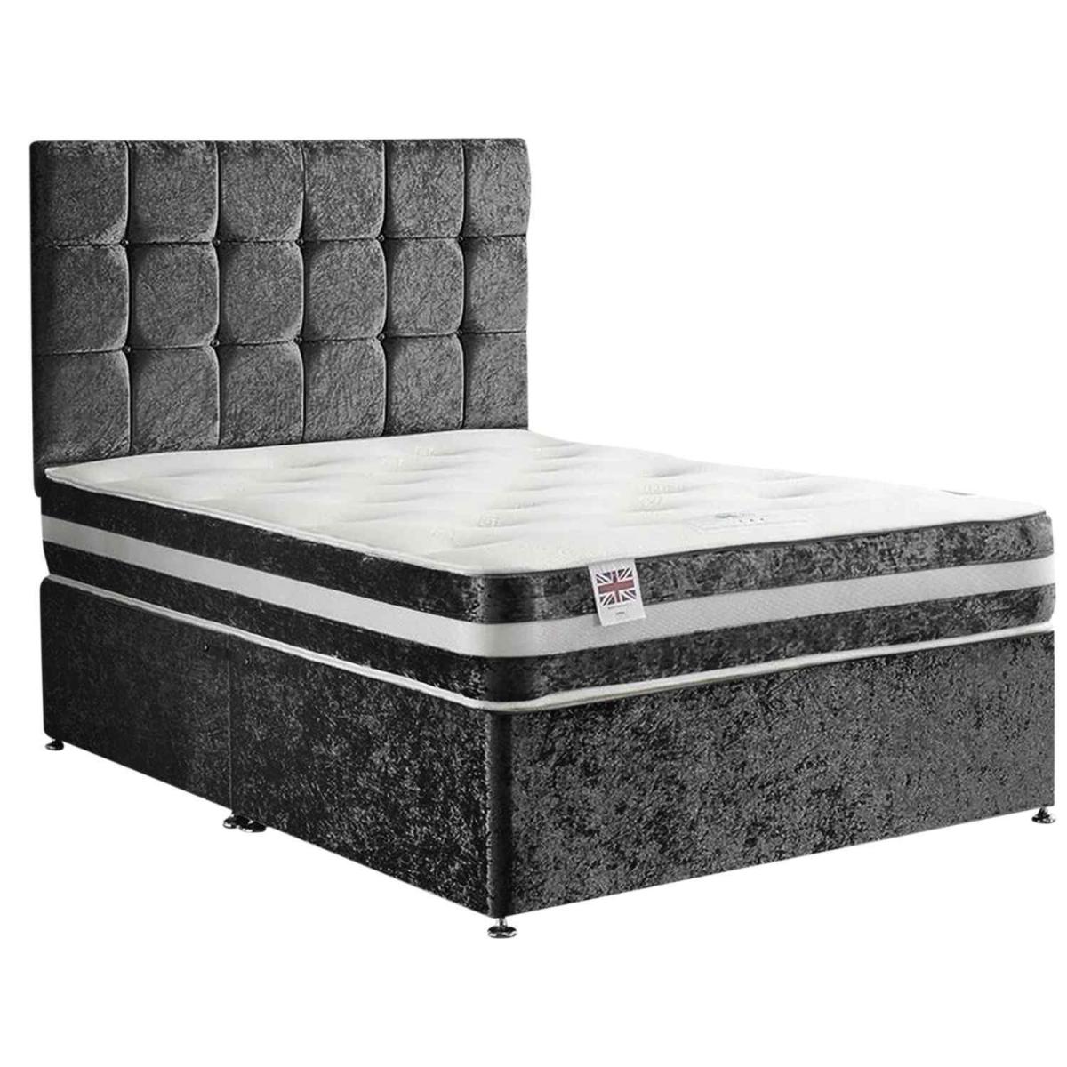 Delia Divan Bed Set with Headboard Mattress-Chenille, 2 Drawers Right Side - Grey / Charcoal / King – image 2