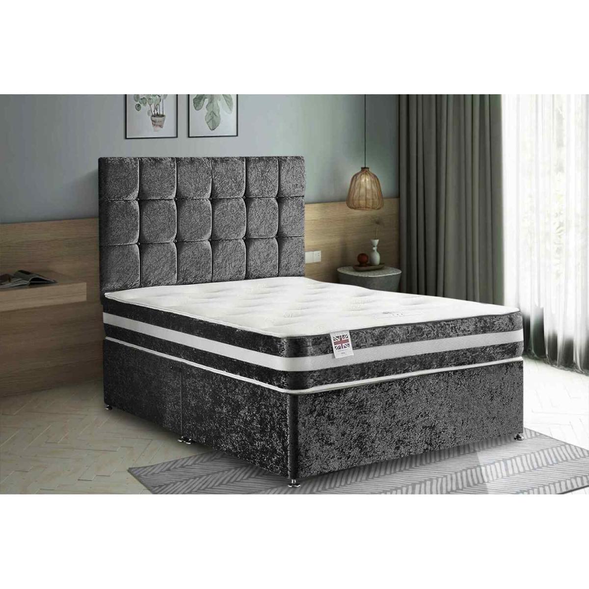 Delia Divan Bed Set with Headboard Mattress-Chenille, 2 Drawers Right Side - Grey / Charcoal / King – image 3