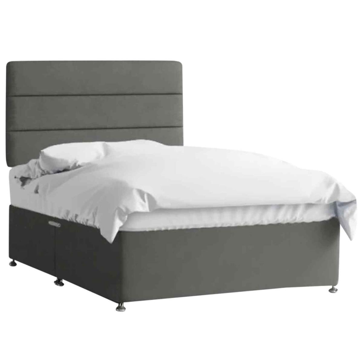 Harmony Divan Bed Set with Tall Headboard Mattress - Plush Fabric, Non Storage - Grey / Steel / King – image 2