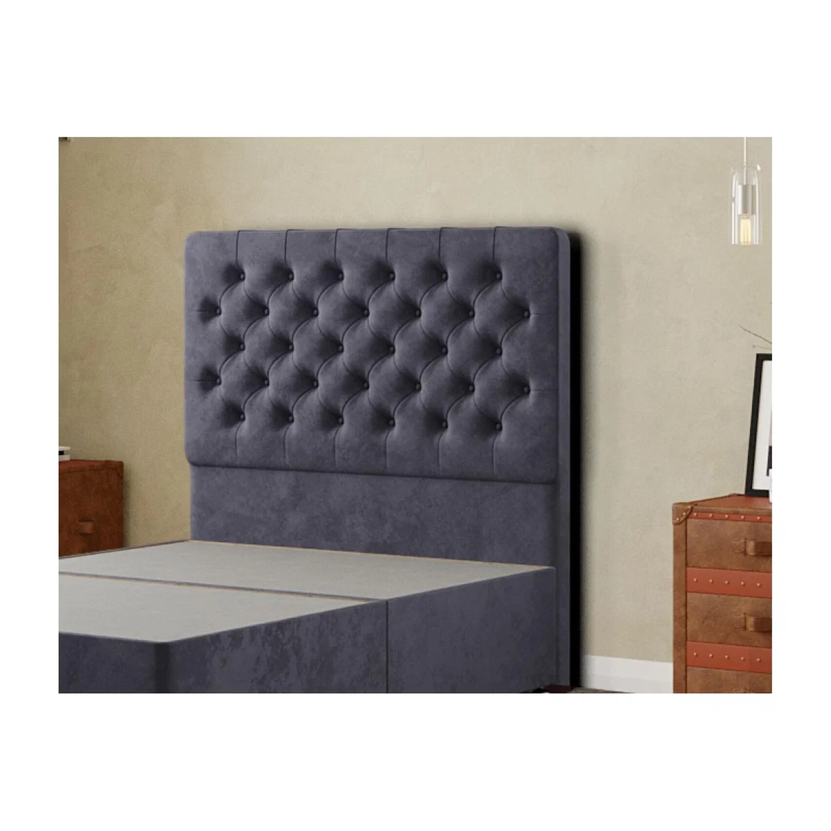 Winchester Headboard Floor Standing Matching Buttons Plush - Steel / King – image 1