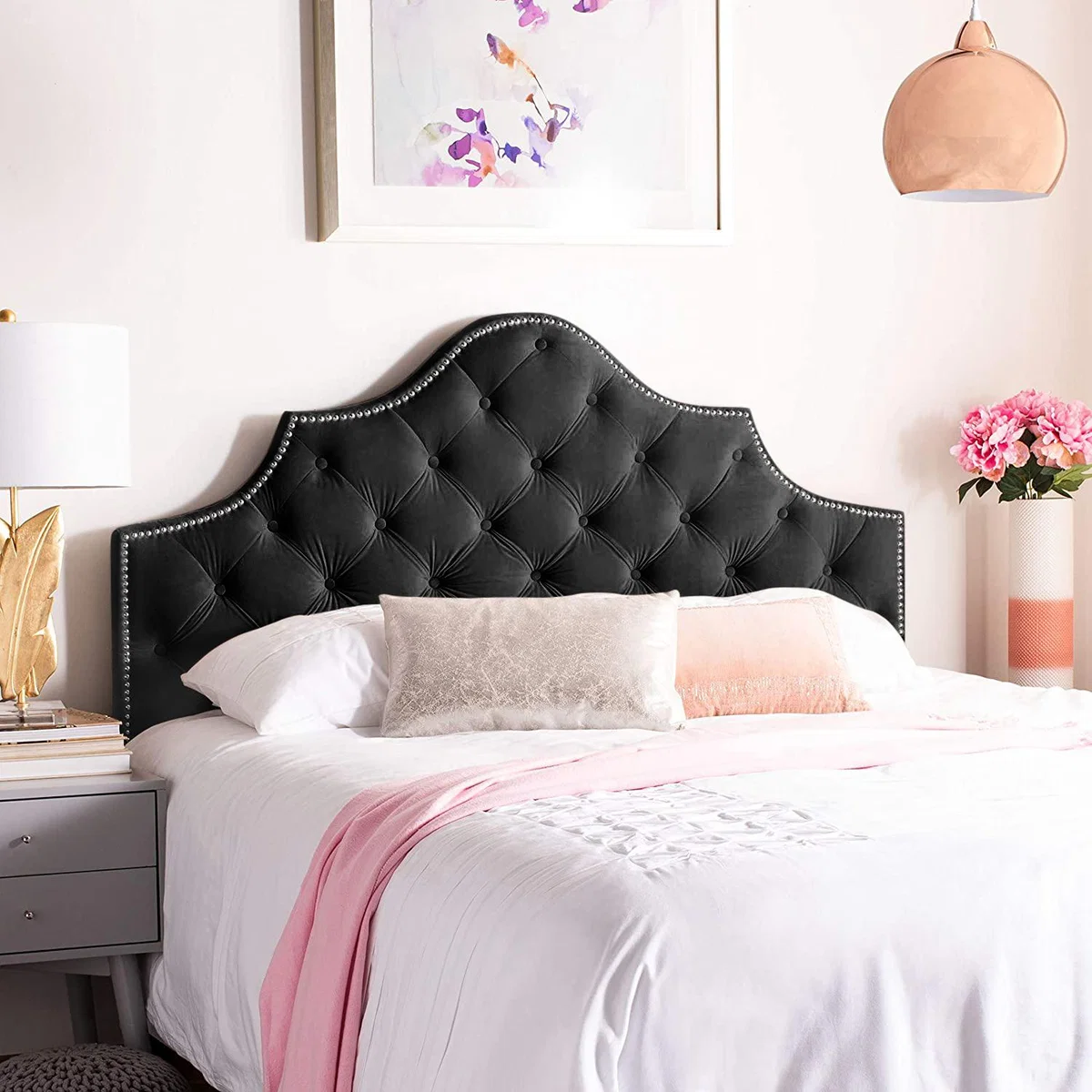 Gemia Plush 26 inch Strutted Headboard - Black / King – image 1