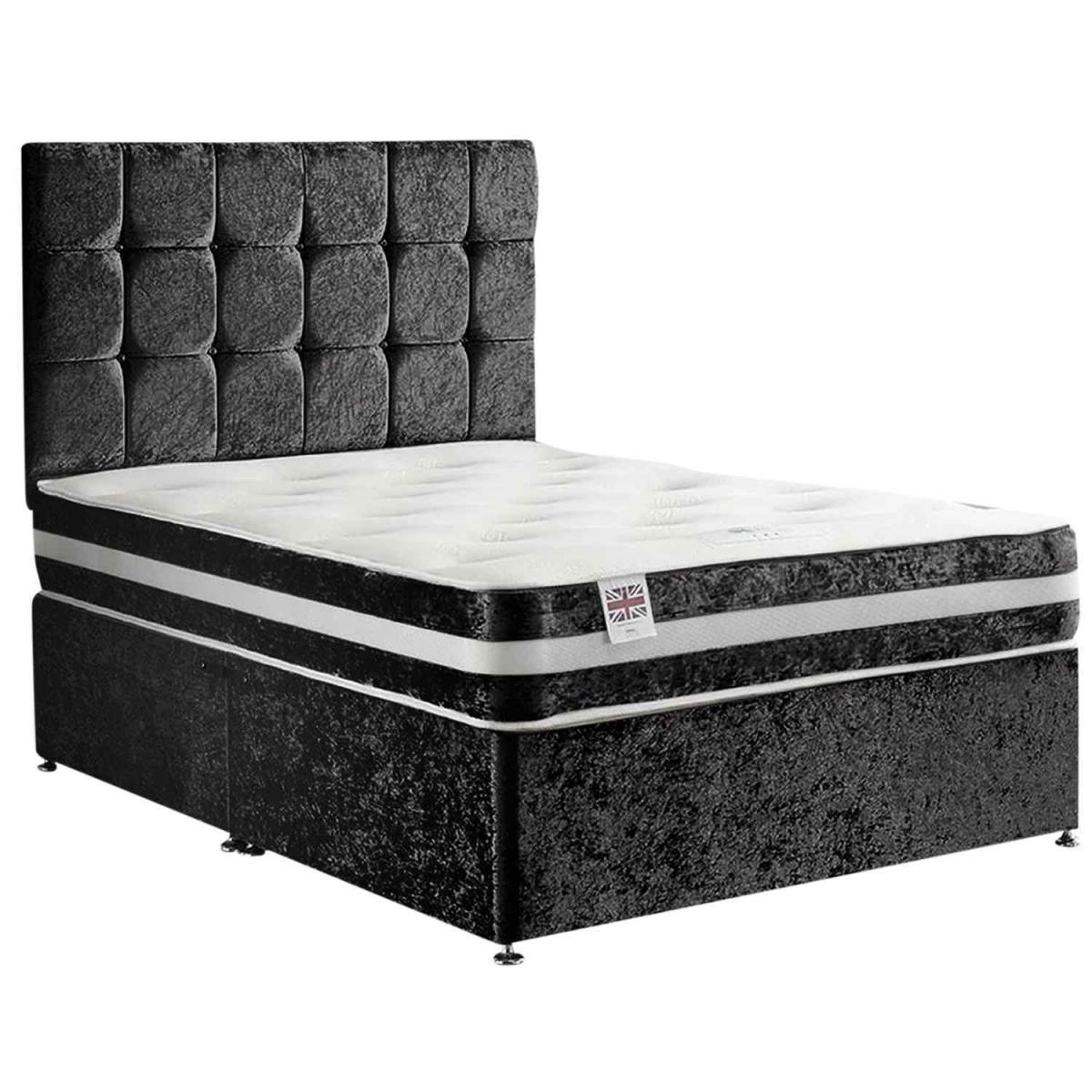 Delia Divan Bed Set with Headboard Mattress-Plush Fabric, 2 Drawers Left Side - Black / King – image 2