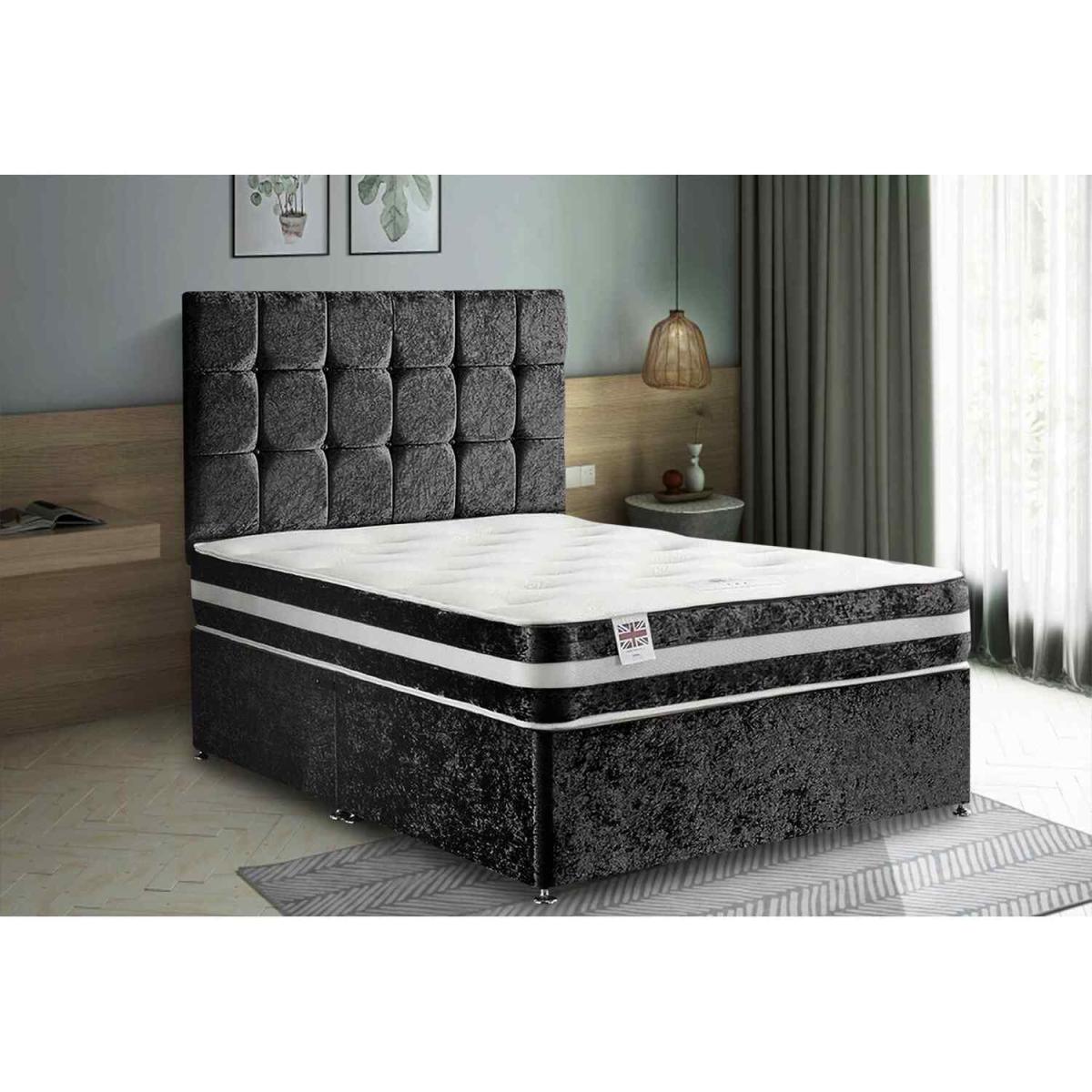 Delia Divan Bed Set with Headboard Mattress-Plush Fabric, 2 Drawers Left Side - Black / King – image 3