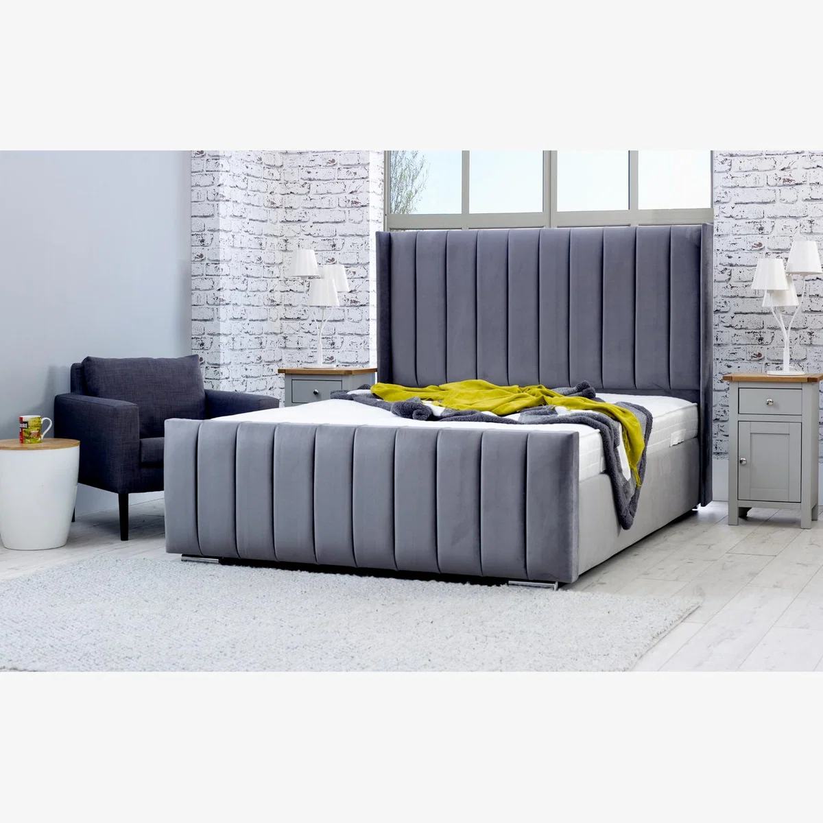 Caira Plush 4 Inch Solid Thick Bed Frame With Winged Headboard - Steel / King – image 1