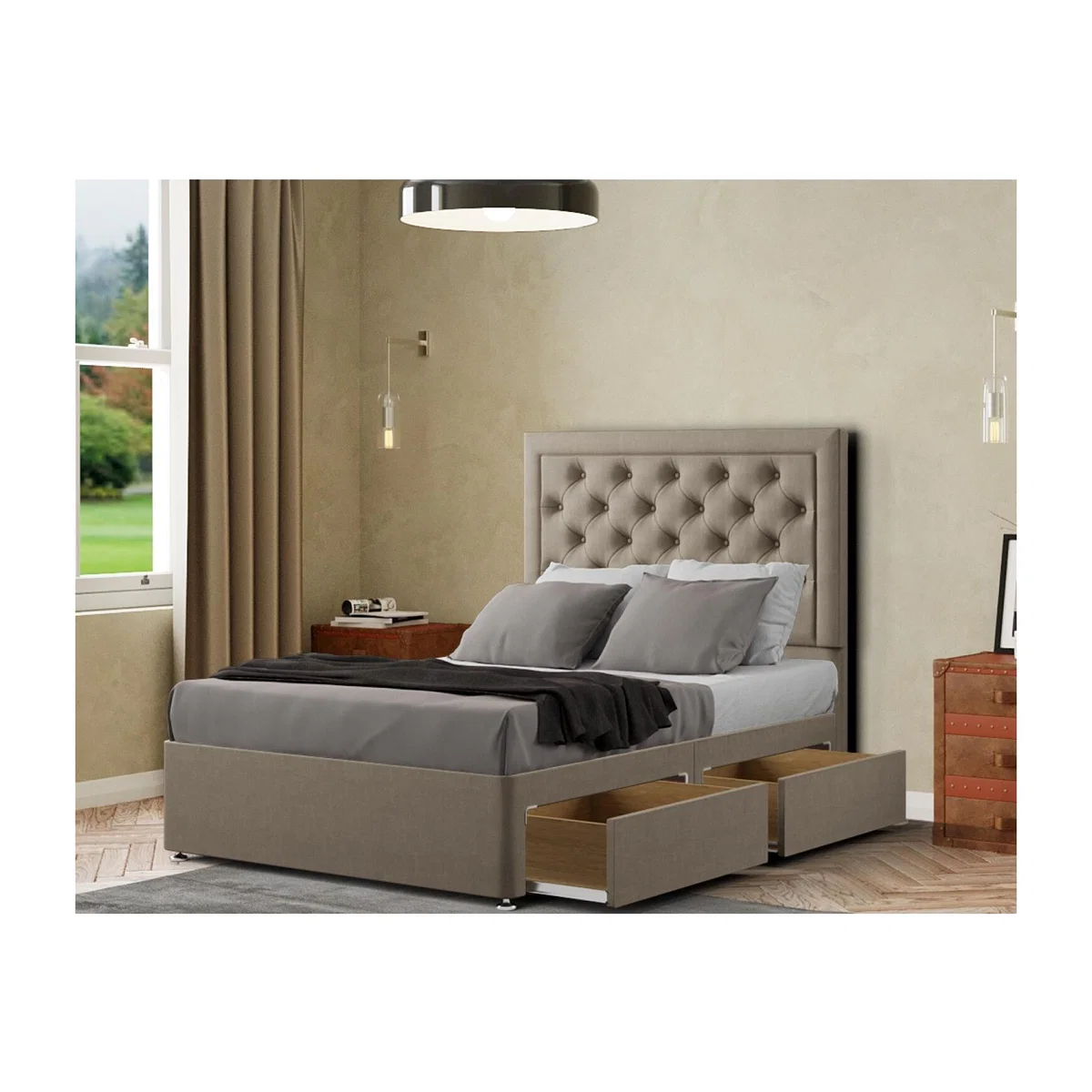 Castle Divan Bed 2 Drawers Floor Standing Headboard Malham Weave - Mink / King – image 1