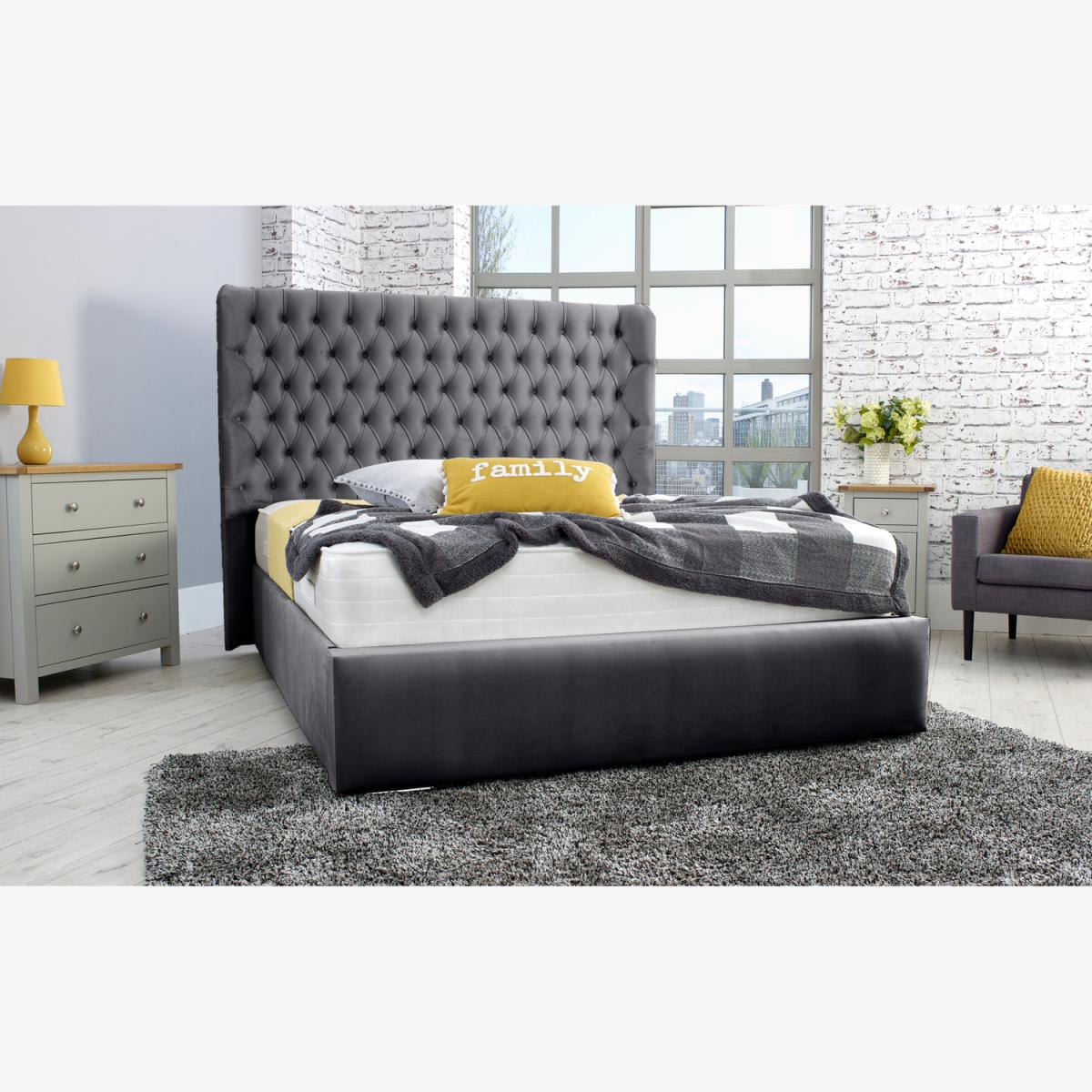 Terra Plush 4 Inch Solid Thick Bed Frame With Curved Headboard - Steel / King