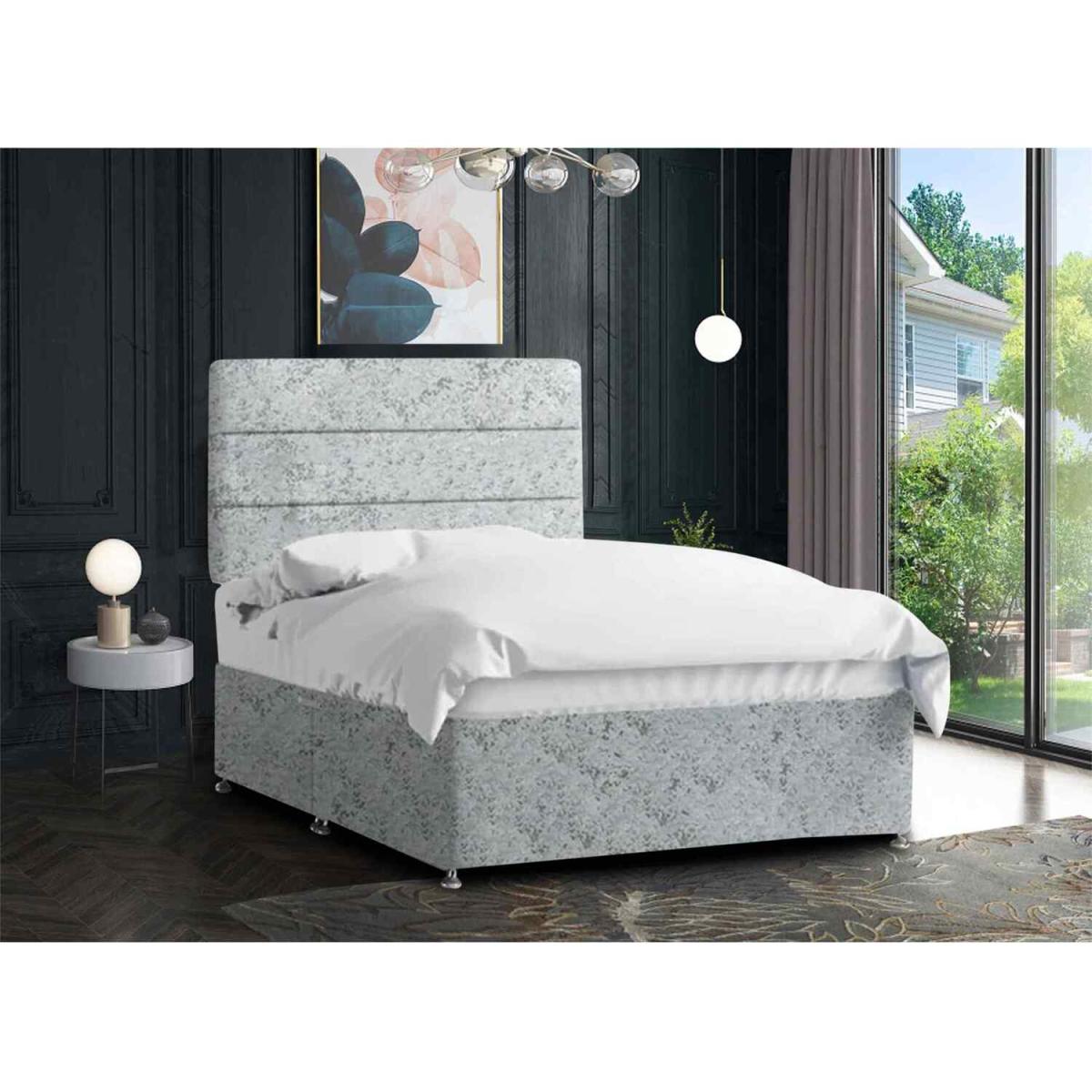 Harmony Divan Bed Set with Tall Headboard Mattress-Crushed Fabric, Non Storage - Silver / Grey / King – image 3