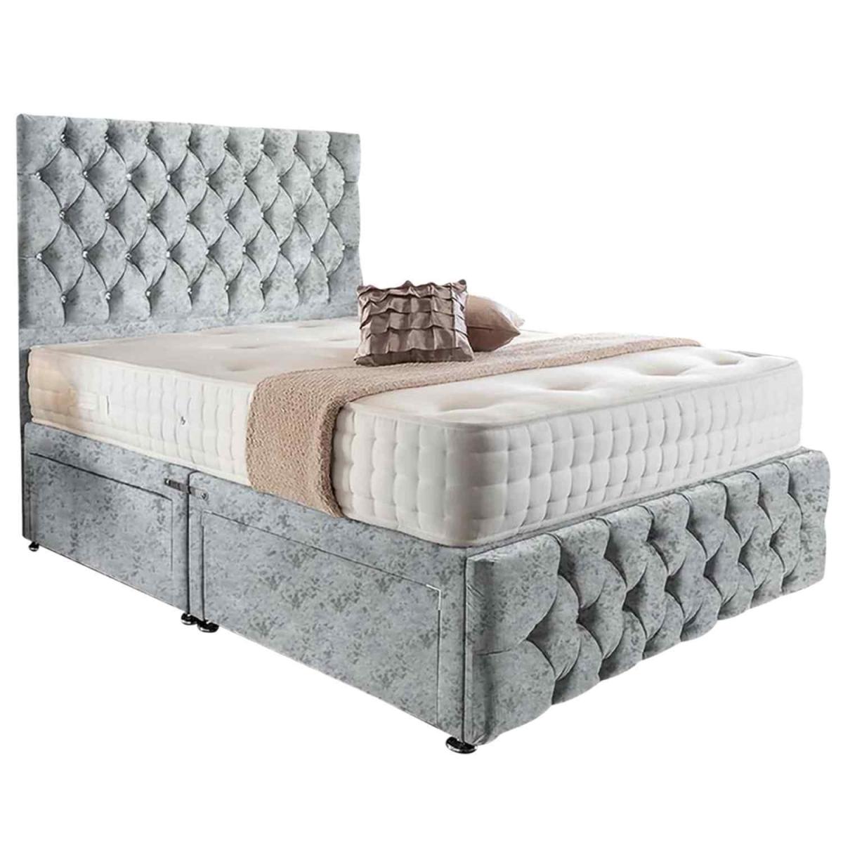 Merina Divan Bed with Tall Headboard Mattress-Crushed, 2 Drawers Right Side - Silver / Grey / King – image 2