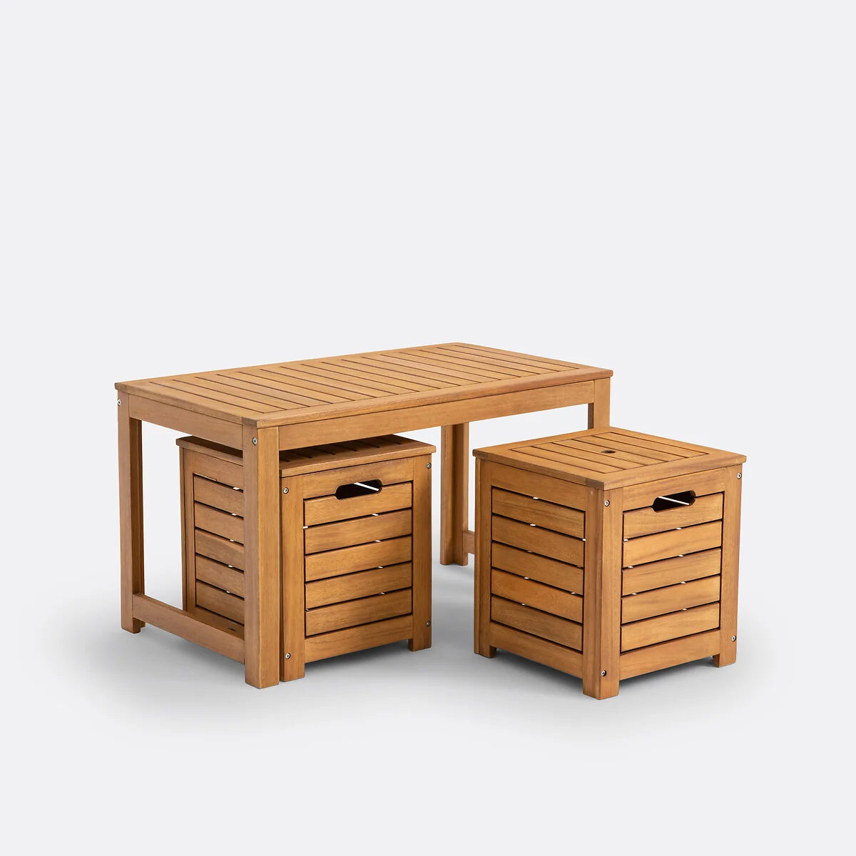 Garden Acacia Bench and Storage Chests – image 2
