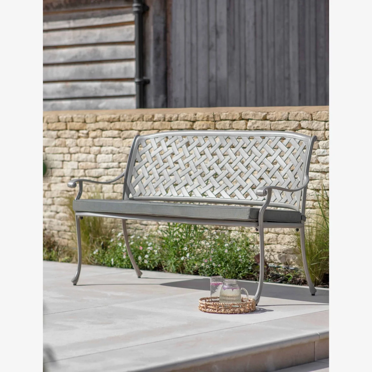 Bramblecrest Rome Cast Aluminium 3 Seat Bench Light Grey – image 1