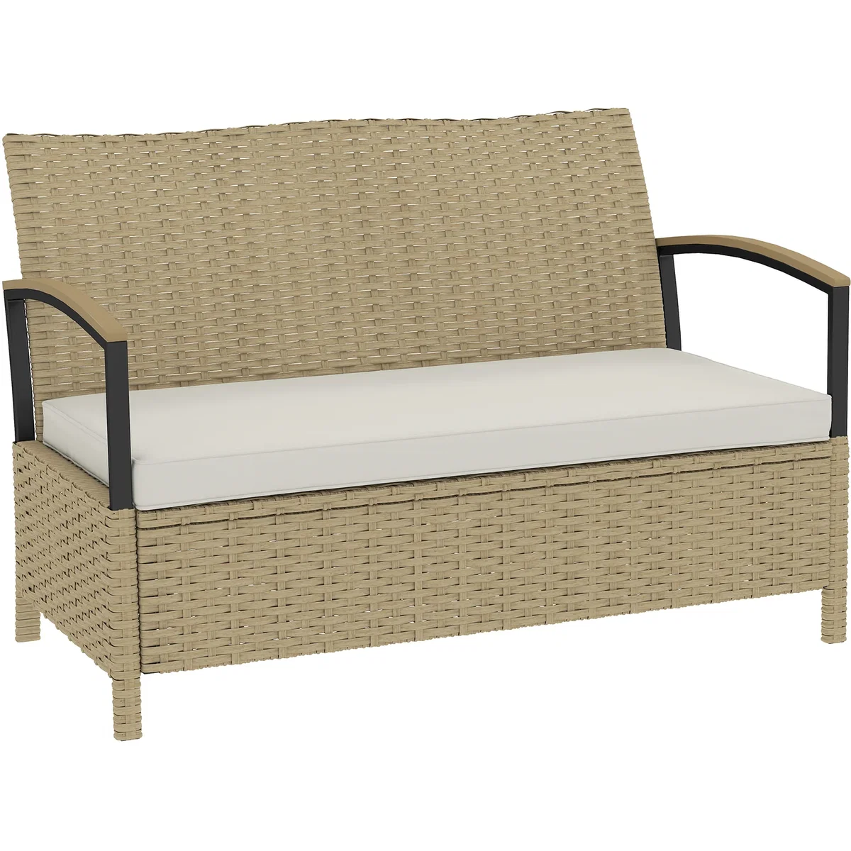 Outsunny 125L Garden Storage Bench, 2 Seater PE Rattan Outdoor Bench - Khaki – image 2