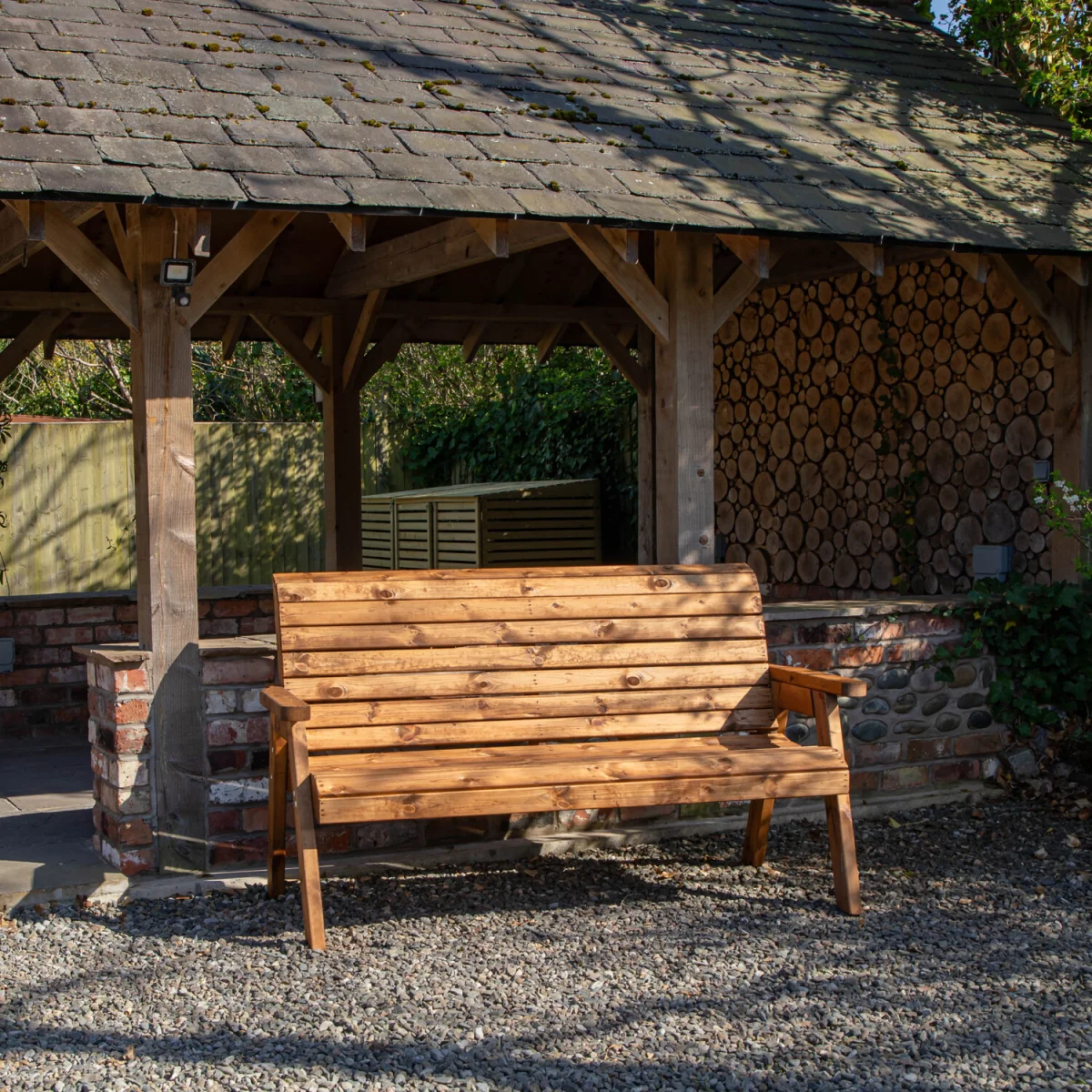 Charles Taylor Hand Made Traditional 3 Seater Chunky Rustic Wooden Garden Bench Furniture Assembled - Brown – image 3