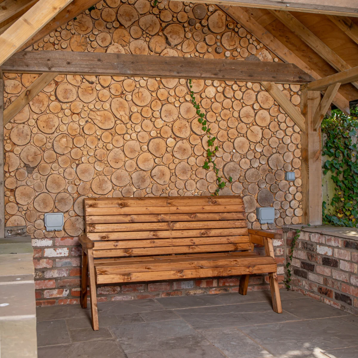 Charles Taylor Hand Made Traditional 3 Seater Chunky Rustic Wooden Garden Bench Furniture Assembled - Brown – image 4