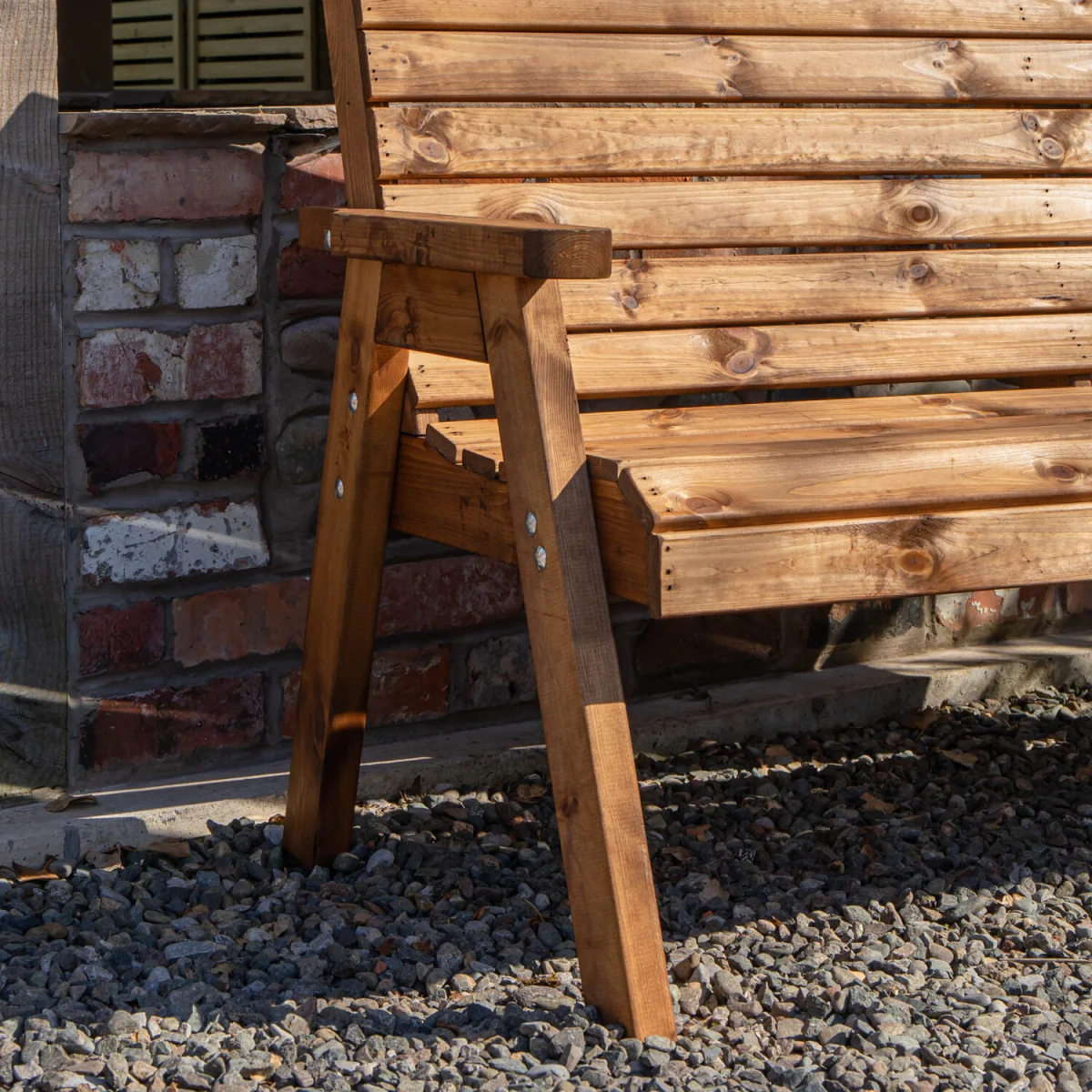 Charles Taylor Hand Made Traditional 3 Seater Chunky Rustic Wooden Garden Bench Furniture Assembled - Brown – image 5