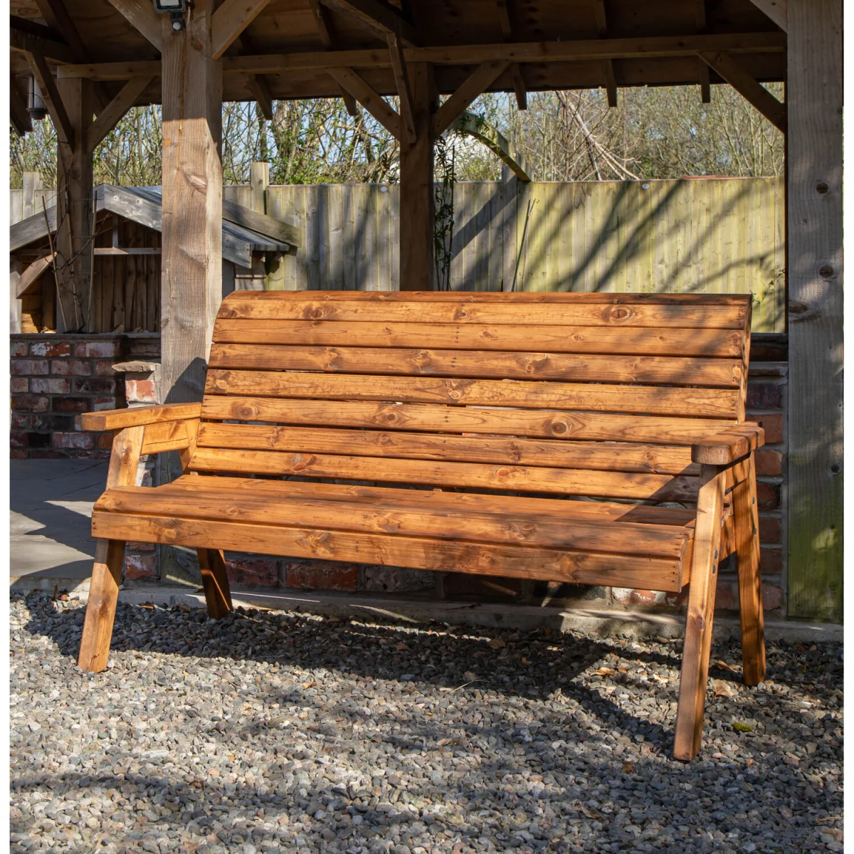Charles Taylor Hand Made Traditional 3 Seater Chunky Rustic Wooden Garden Bench Furniture Assembled - Brown – image 7