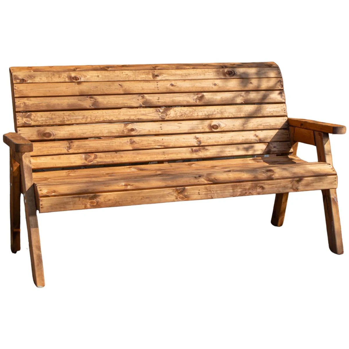 Charles Taylor Hand Made Traditional 3 Seater Chunky Rustic Wooden Garden Bench Furniture Assembled - Brown – image 8