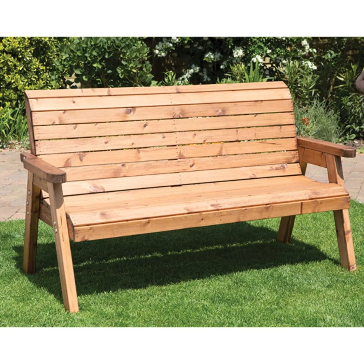 Charles Taylor Hand Made Traditional 3 Seater Chunky Rustic Wooden Garden Bench Furniture Assembled - Brown – image 9